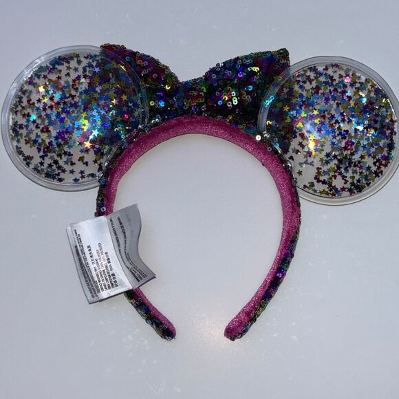 Disney Parks Mickey Minnie Ears rainbow glitter bow sequin clear ear sparkle - Picture 5 of 8